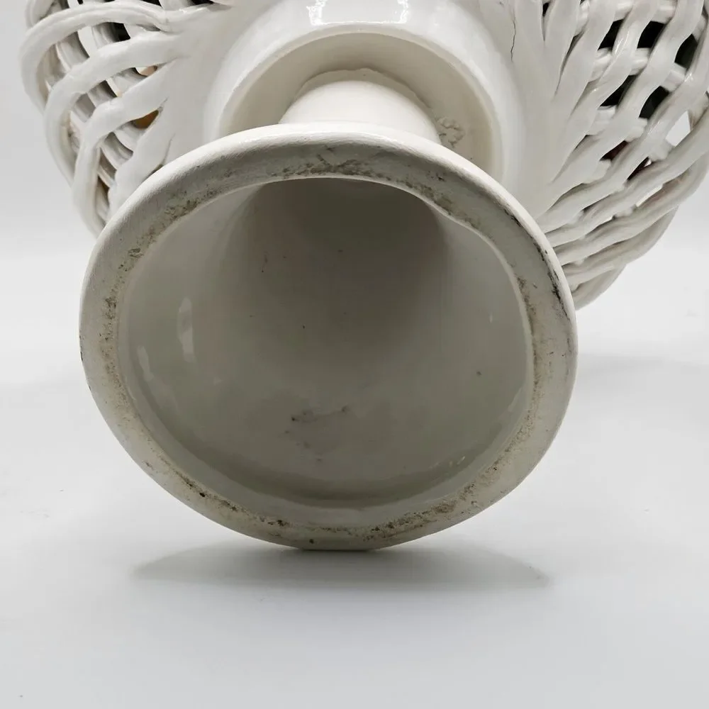 8" BASSANO Pottery Italian Capodimonte Ceramic Centerpiece Fruit Basket Pedestal - Picture 5 of 11